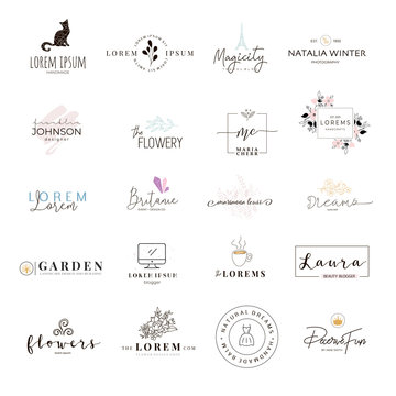 Feminine logo designs. Premade logo templates for business. Simple logo set
