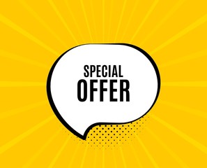 Special offer symbol. Chat speech bubble. Sale sign. Advertising Discounts symbol. Yellow vector banner with bubble. Special offer text. Chat badge. Colorful background. Vector