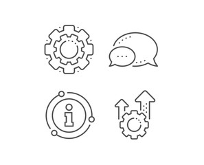 Seo gear line icon. Chat bubble, info sign elements. Settings cogwheel sign. Traffic management symbol. Linear seo gear outline icon. Information bubble. Vector