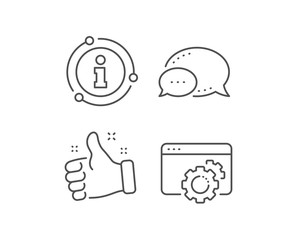Seo gear line icon. Chat bubble, info sign elements. Web settings sign. Traffic management symbol. Linear seo gear outline icon. Information bubble. Vector
