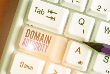 Conceptual hand writing showing Domain Authority. Concept meaning calculated metric for how well a...