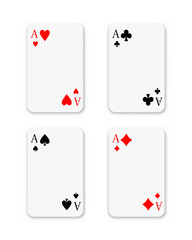 Set of four aces playing cards suits on white background. Winning poker hand.