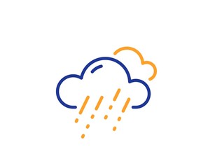 Clouds with rain sign. Rainy weather forecast line icon. Cloudy sky symbol. Colorful outline concept. Blue and orange thin line rainy weather icon. Vector
