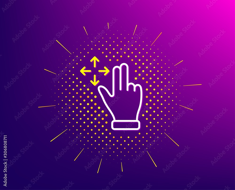 Poster move gesture line icon. halftone pattern. slide arrow sign. swipe action symbol. gradient background