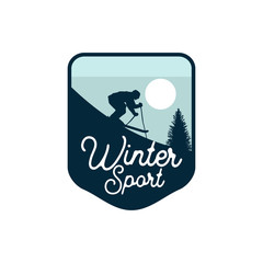 winter sport ski silhouette badge logo emblem patch for team club