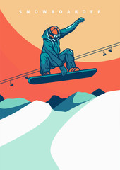 vector illustration snowboarding vintage retro design for poster