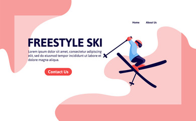 freestyle ski landing page illustration sport element slider flat design