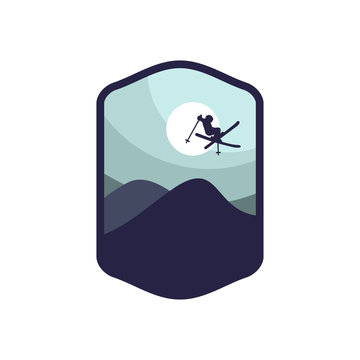 winter sport ski silhouette badge logo emblem patch for team club