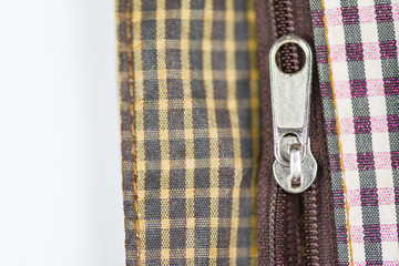 Metallic zipper for clothes - Close up open zip on handbag