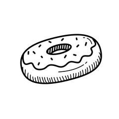 Doughnut vector illustration with black line hand drawn style isolated on white background 