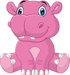 Cartoon happy baby hippo sitting