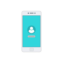 Smartphone with register now button and user icon. Internet security concept icon. Identification and protection simbol Vector Flat Illustration Icon Stock