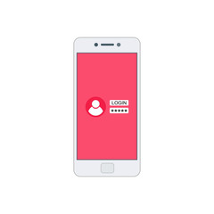 Smartphone with register now button and user icon. Internet security concept icon. Identification and protection simbol Vector Flat Illustration Icon Stock