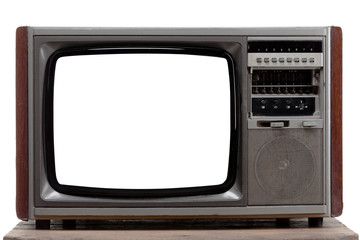 Vintage television with cut out screen on Isolated background..