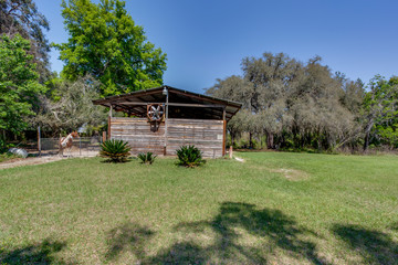 Outside of a horse stable