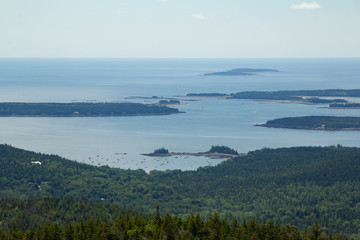 View in Acadia National Park of Islands and Ocean with Forest