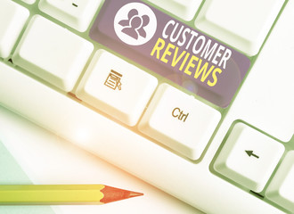Word writing text Customer Reviews. Business photo showcasing review of a product or service made...
