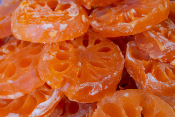 Bael slice dried fruit with sugar syrup,dessert of Thailand