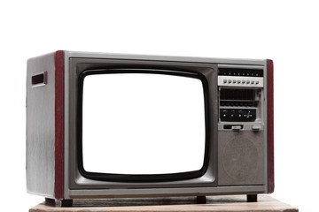 Vintage television with cut out screen on Isolated background..
