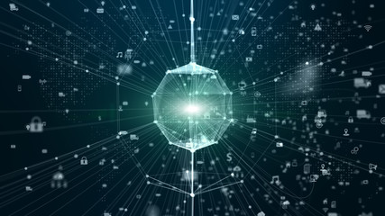 Technology network digital data connection and Digital Data Network Protection. Future Technology Network Concept.