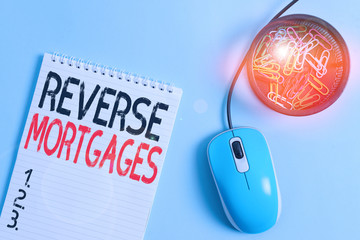 Word writing text Reverse Mortgages. Business photo showcasing borrower to access the unencumbered...