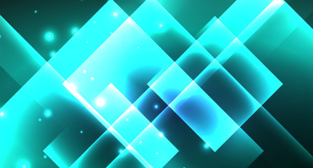 Neon glowing techno square rectangle lines, blue hi-tech futuristic abstract background