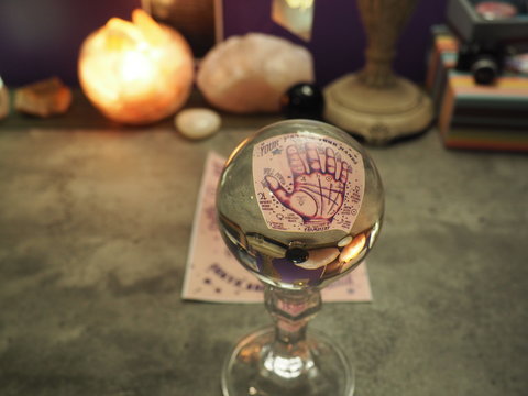 Crystal Ball with a Picture of Palm Reading