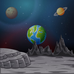 Naklejka premium Space background with planets and sky illustration