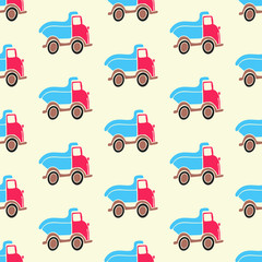 Hand drawn seamless pattern with baby's truck. Baby's toy. Vector illustration. EPS 10