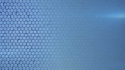 Blue geometric background with hexagons abstract 3D render