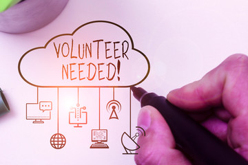 Conceptual hand writing showing Volunteer Needed. Concept meaning need work for organization...