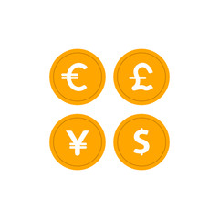 Obraz premium Currency icon set. Money sign. Euro, Dollar, Yen, Pound. Vector illustration. 
