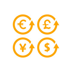 Currency icon set. Money sign. Euro, Dollar, Yen, Pound. Vector illustration. 