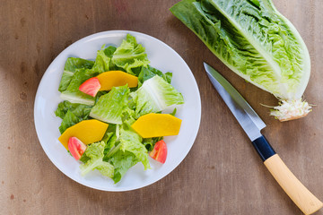 Mix salad vegetable  in white dish,vegan