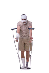 Man after car accident isolated on white