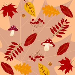 autumn leaves seamless pattern fall background.