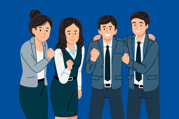 Living a fun working life. Employee team have work together to succeed.