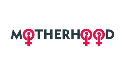 Motherhood lettering. Female sign icon. Silhouette of woman head