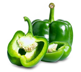 Green Fresh vegetables sweet Peppers isolated on white background