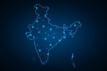 Map of India. Wire frame 3D mesh polygonal network line, design sphere, dot and structure. communications map of India. Vector Illustration EPS10. - Vector