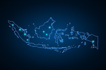 Map of Indonesia. Wire frame 3D mesh polygonal network line, design sphere, dot and structure. communications map of Indonesia. Vector Illustration EPS10. - Vector