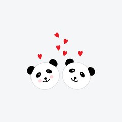  panda love red hearts vector