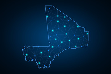 Map of Mali. Wire frame 3D mesh polygonal network line, design sphere, dot and structure. communications map of Mali. Vector Illustration EPS10. - Vector