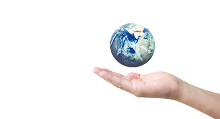 Globe ,earth in human hand, . Earth image provided by Nasa