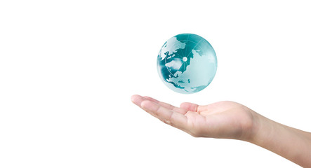 Globe ,earth in human hand, . Earth image provided by Nasa