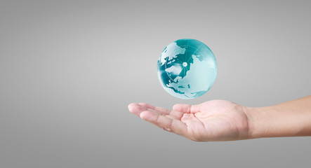 Globe ,earth in human hand, . Earth image provided by Nasa