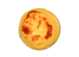 clipping path, top view of egg tart isolated on white background