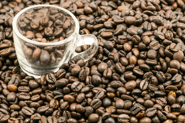 roasted coffee beans, can be used as a background.Mixture of different kinds of coffee beans. Coffee Background.