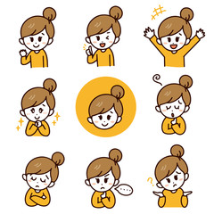 女性のさまざまな表情　イラストセット