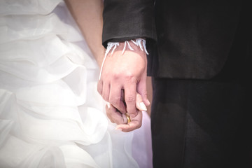 Man and woman holding hands in wedding ceremony . holding hand in wedding ceremony.